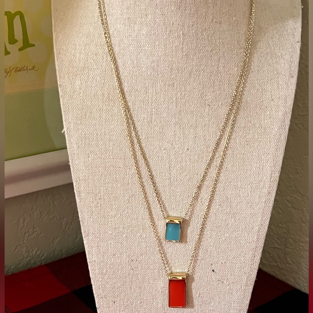 Premier Designs Gold Necklace with Blue and Orange Pendants #PDNK2